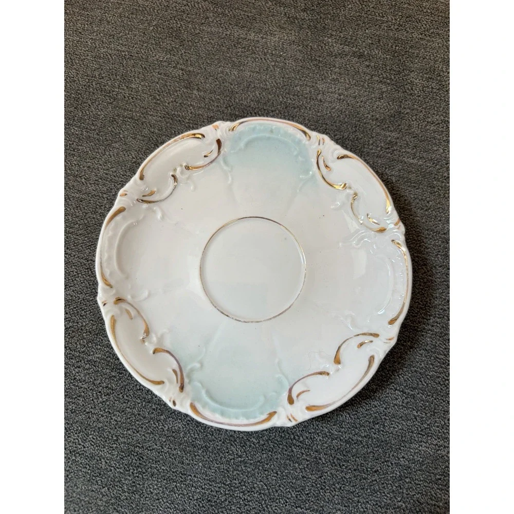 Demitasse Cup & Saucer High Handle Gold On Fine White Porcelain Vintage FLAW